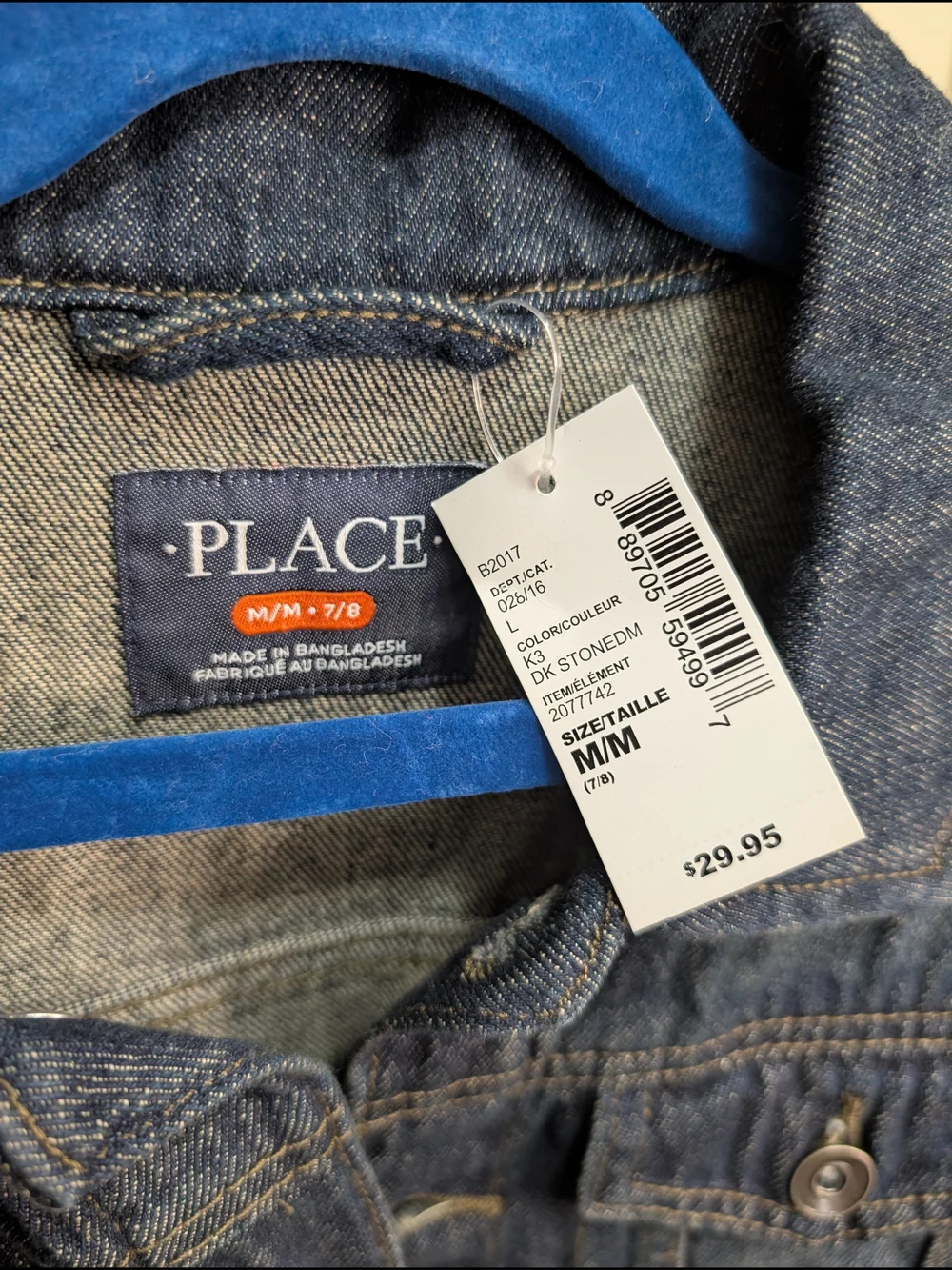 NWT The Children's Place Boy's Denim Jacket Size 7/8 (M) Dark Wash Blue